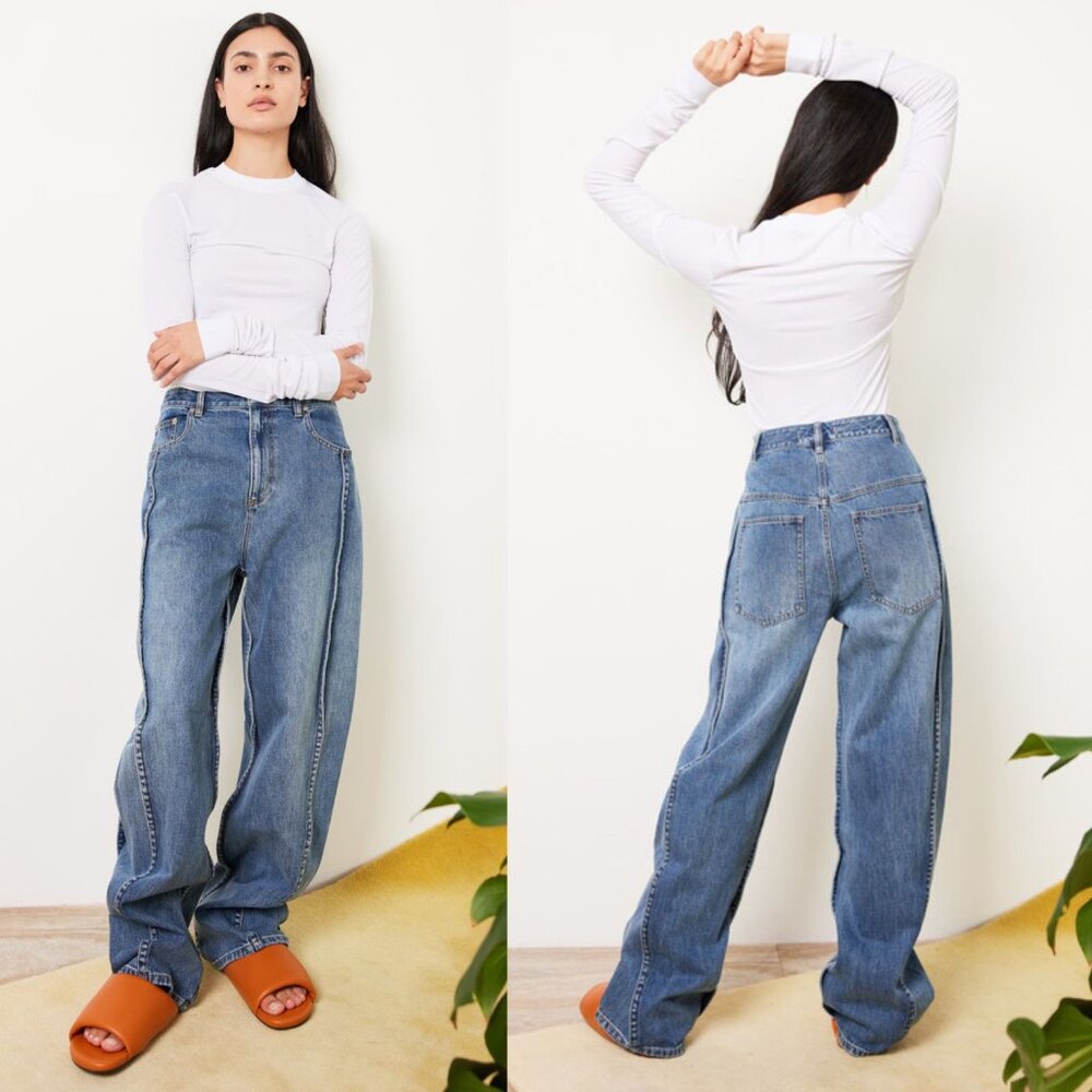 Tibi Spring Denim Tuck Classic Blue Jean High Waisted Pleated Pants Size 24 - Picture 11 of 13